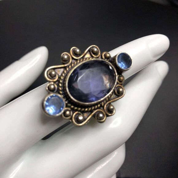 2000  Sterling Silver 925 Ornate Blue quartz ring size 6  10.2 grams - Picture 1 of 1